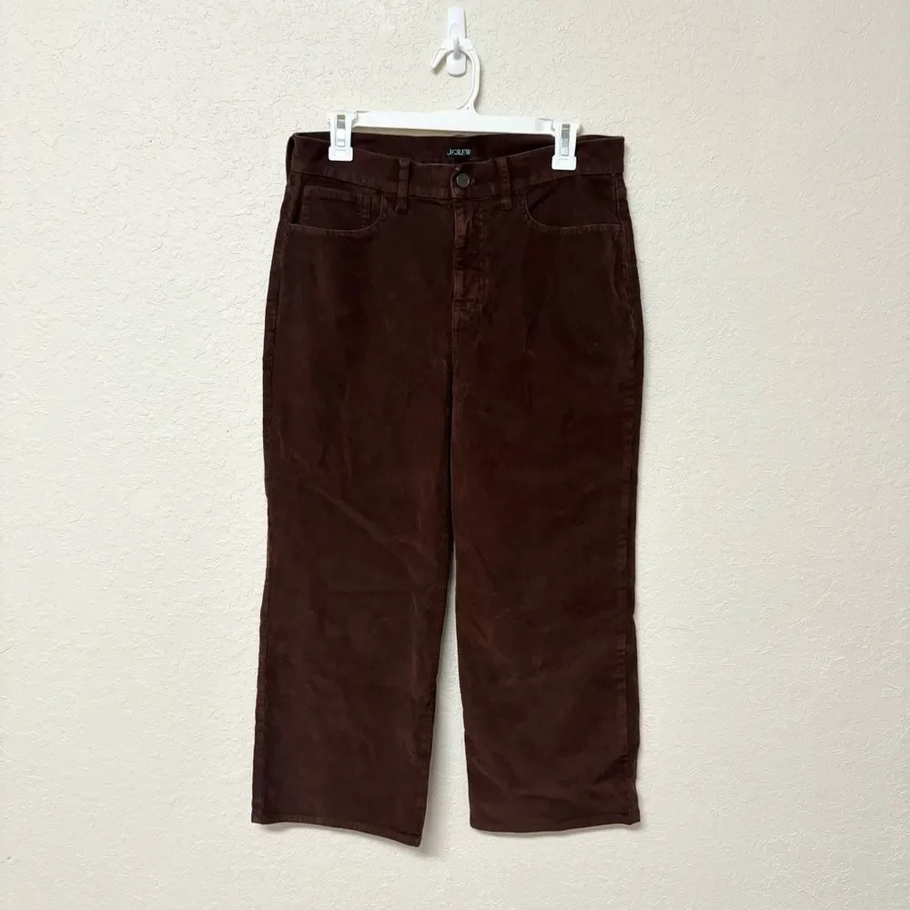 J.Crew Cropped Wide Leg Corduroy Pants Women’s Size 29P Brown High Rise